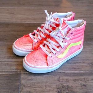 GUC Kids Neon Pink Glitter High Top Van's, size 1